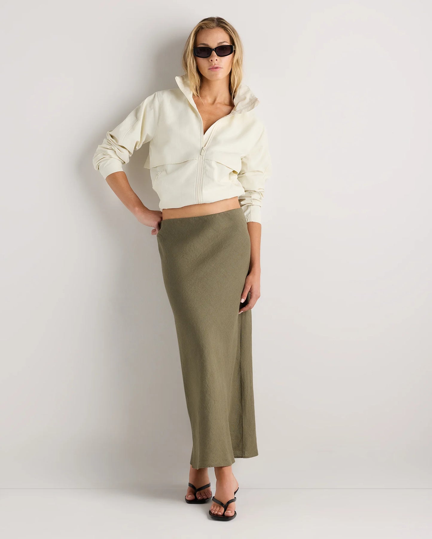 100% European Linen Midi Slip Skirt - XS / Bayberry Olive