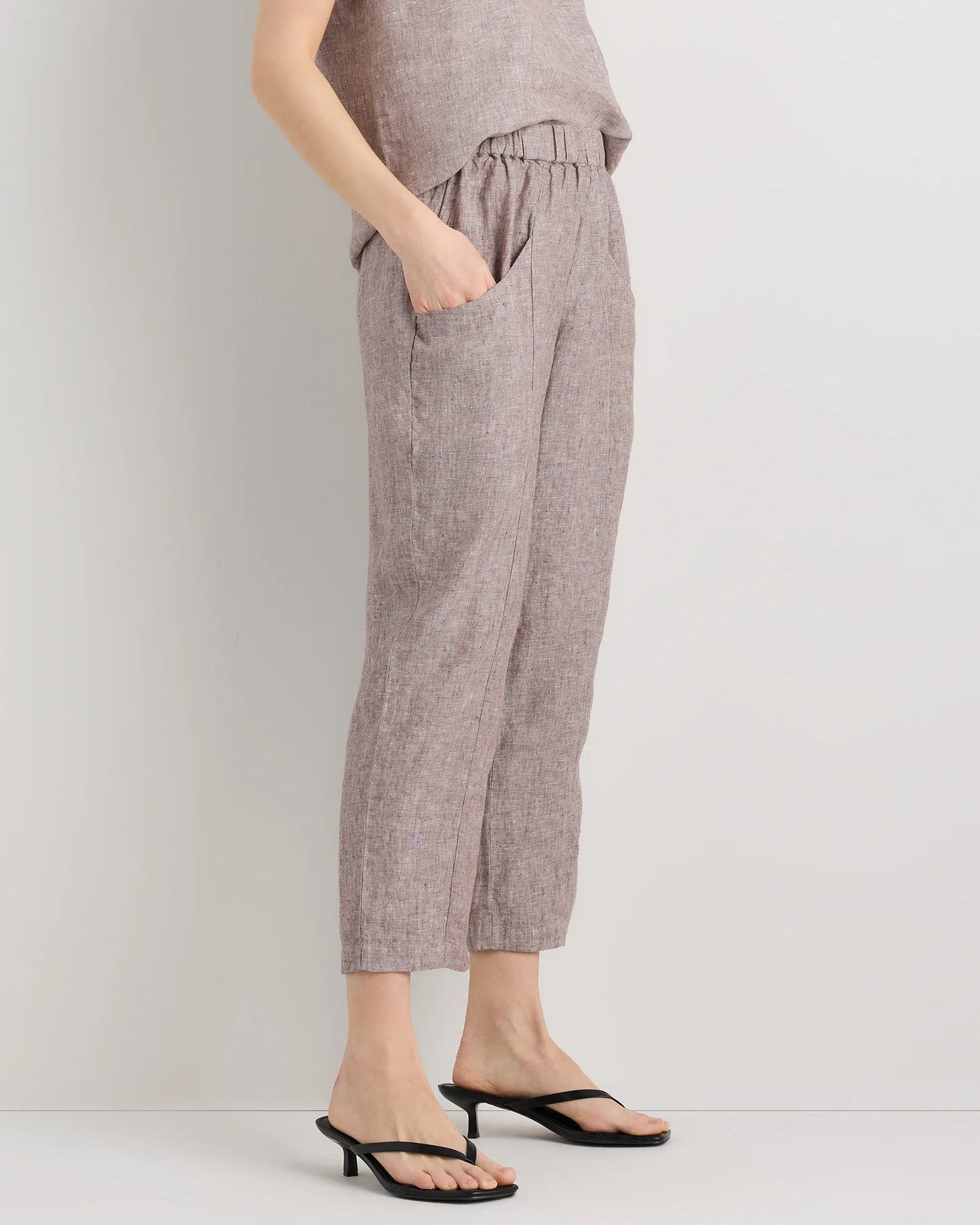 100% European Linen Tapered Ankle Pants - XS / Blue Pinstripe