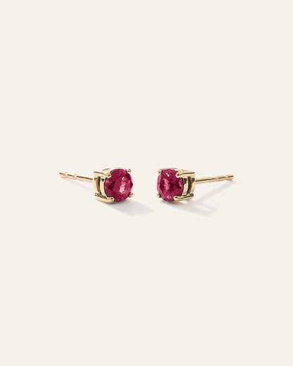 14K Gold Gemstone Solitaire Studs - One Size / Blue Sapphire