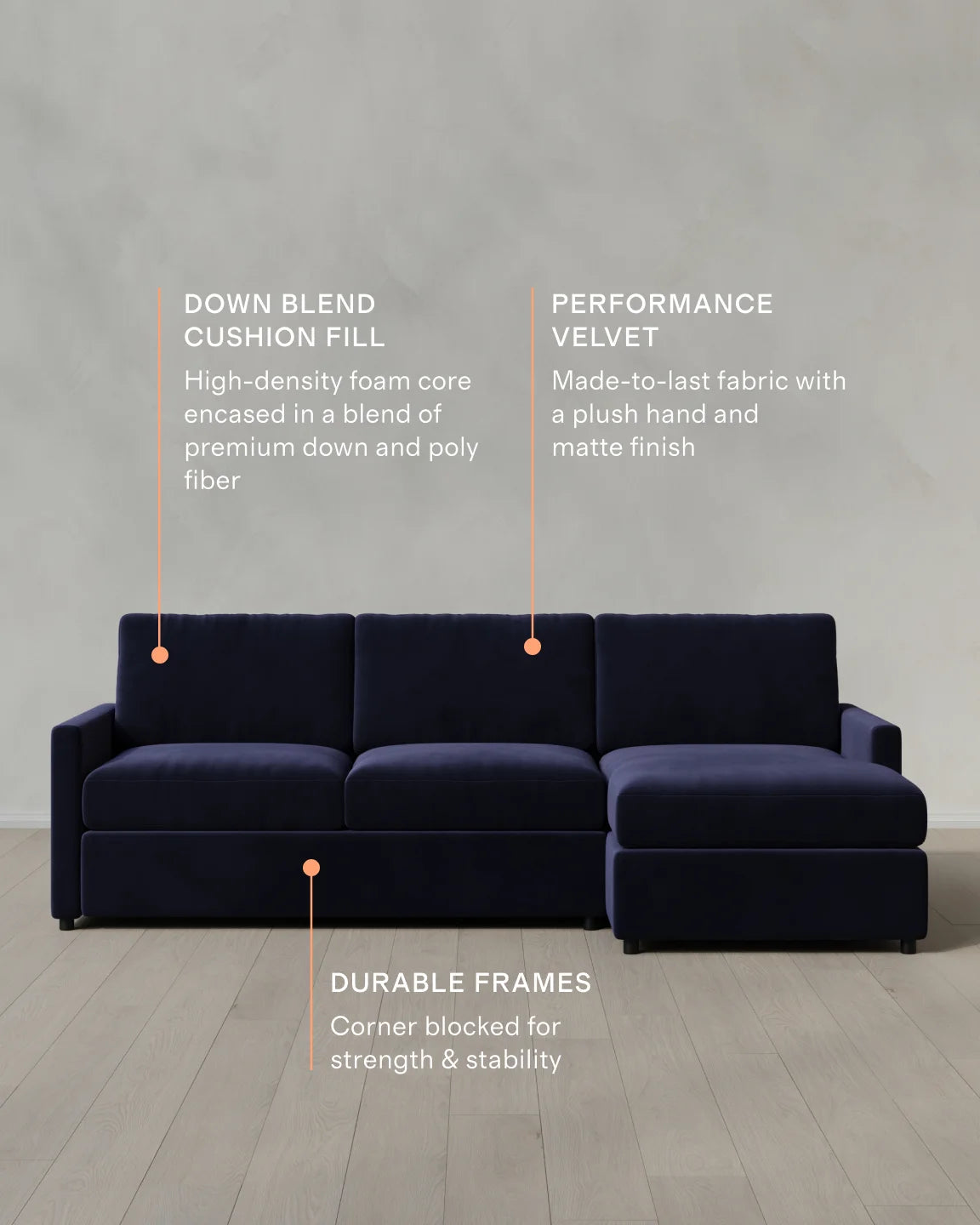 Brennan Chaise Sectional in Performance Velvet - Right Arm / Pine