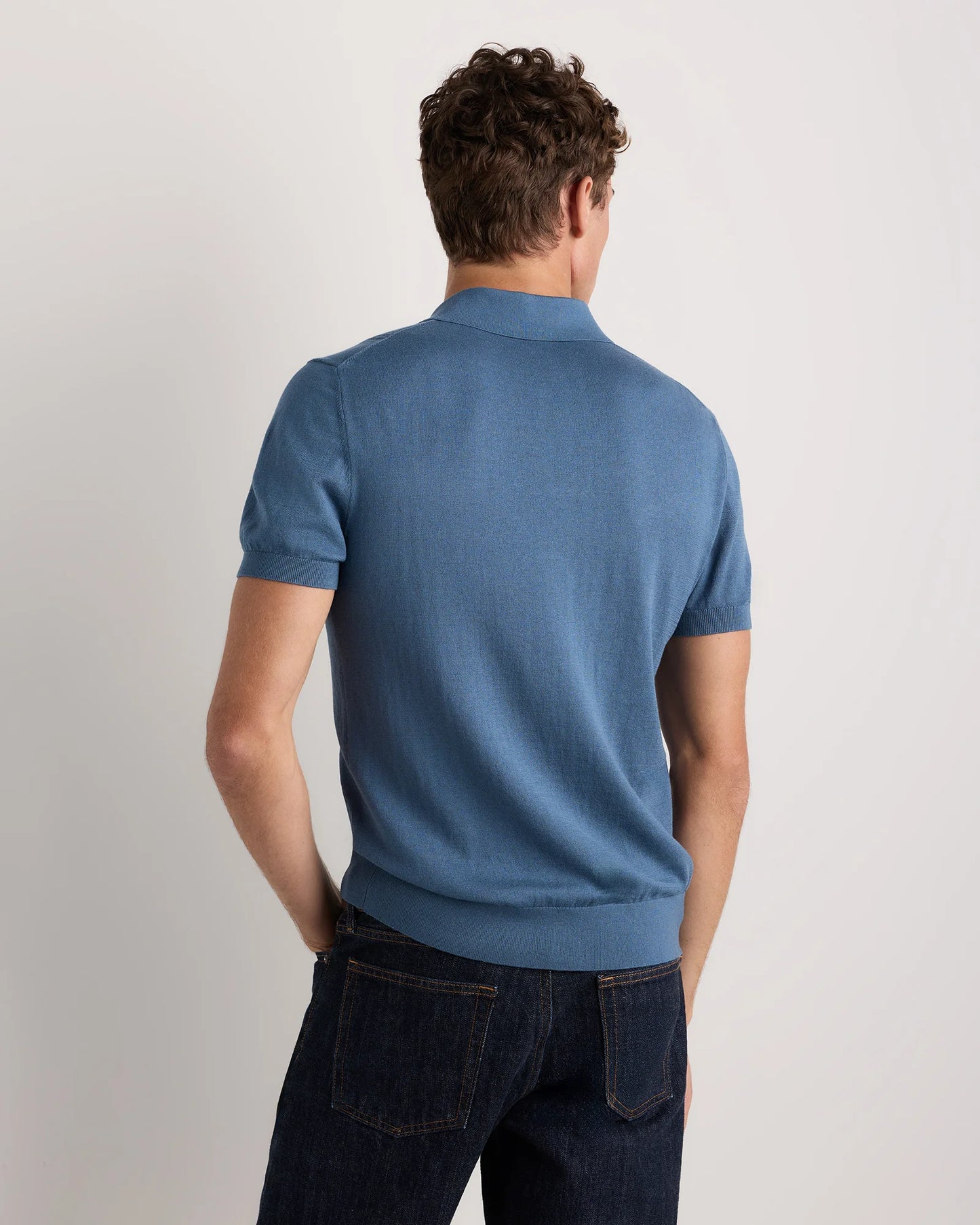 Cotton-Silk Ribbed Short Sleeve Sweater Polo - S / Speckled Beige
