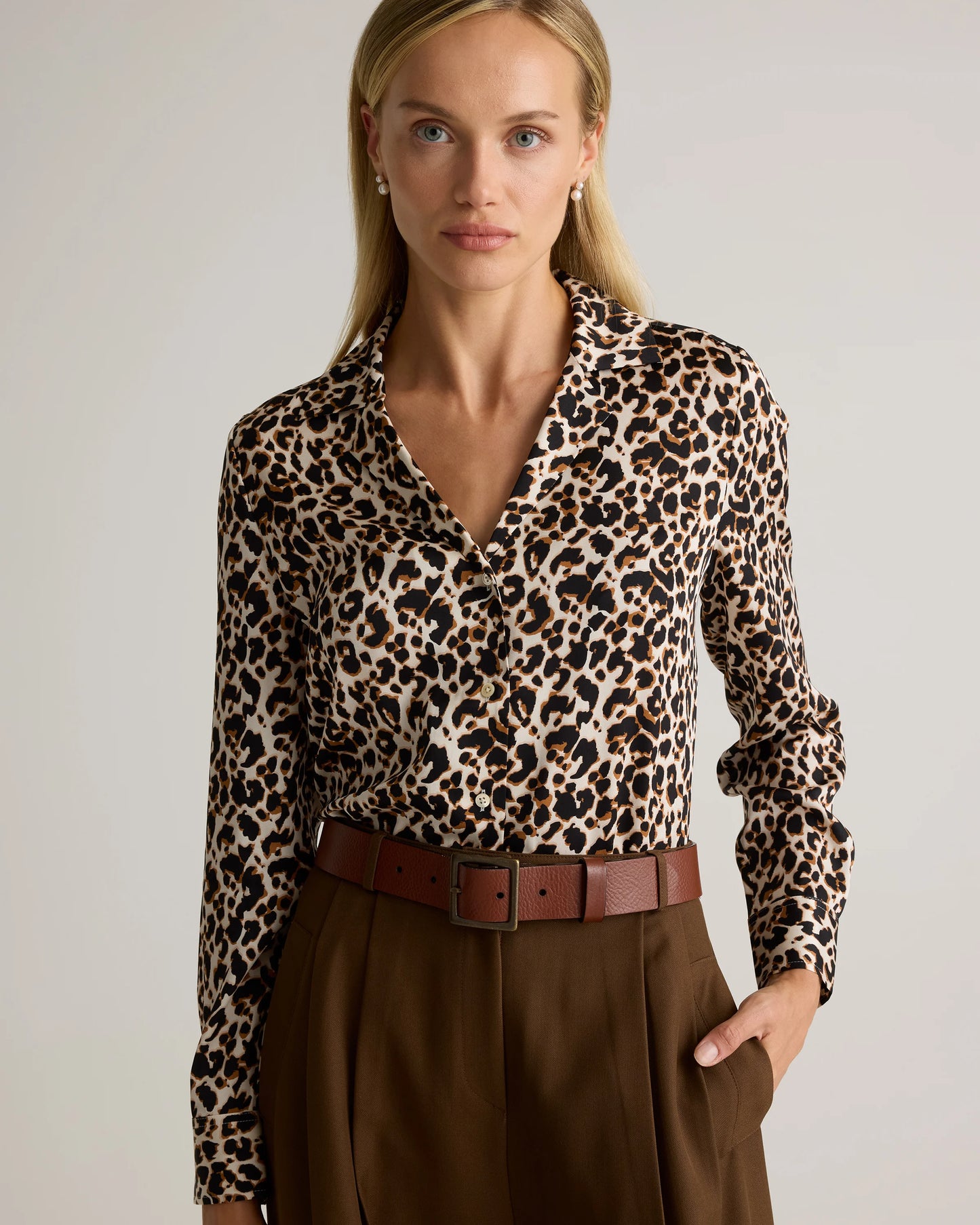 Washable Stretch Silk Notch Collar Blouse - XS / Moonstone Blue