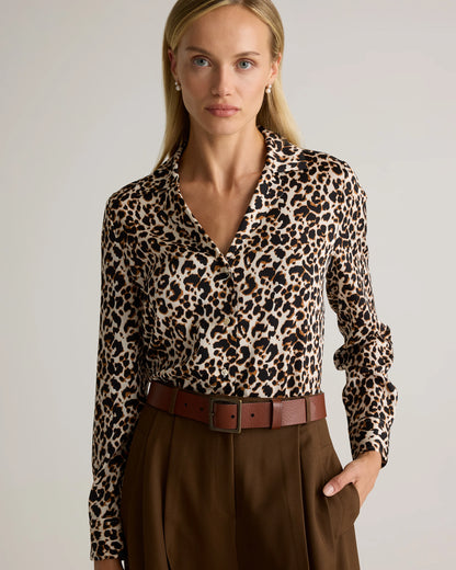 Washable Stretch Silk Notch Collar Blouse - XS / Moonstone Blue