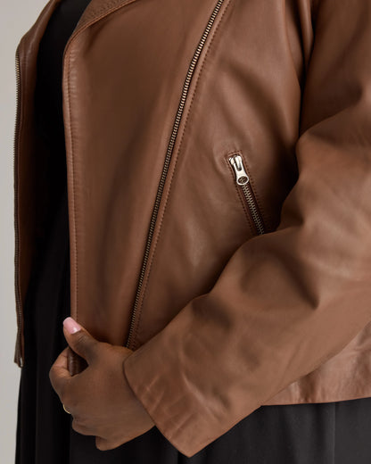 100% Washed Leather Biker Jacket - 1X / Burnt Umber