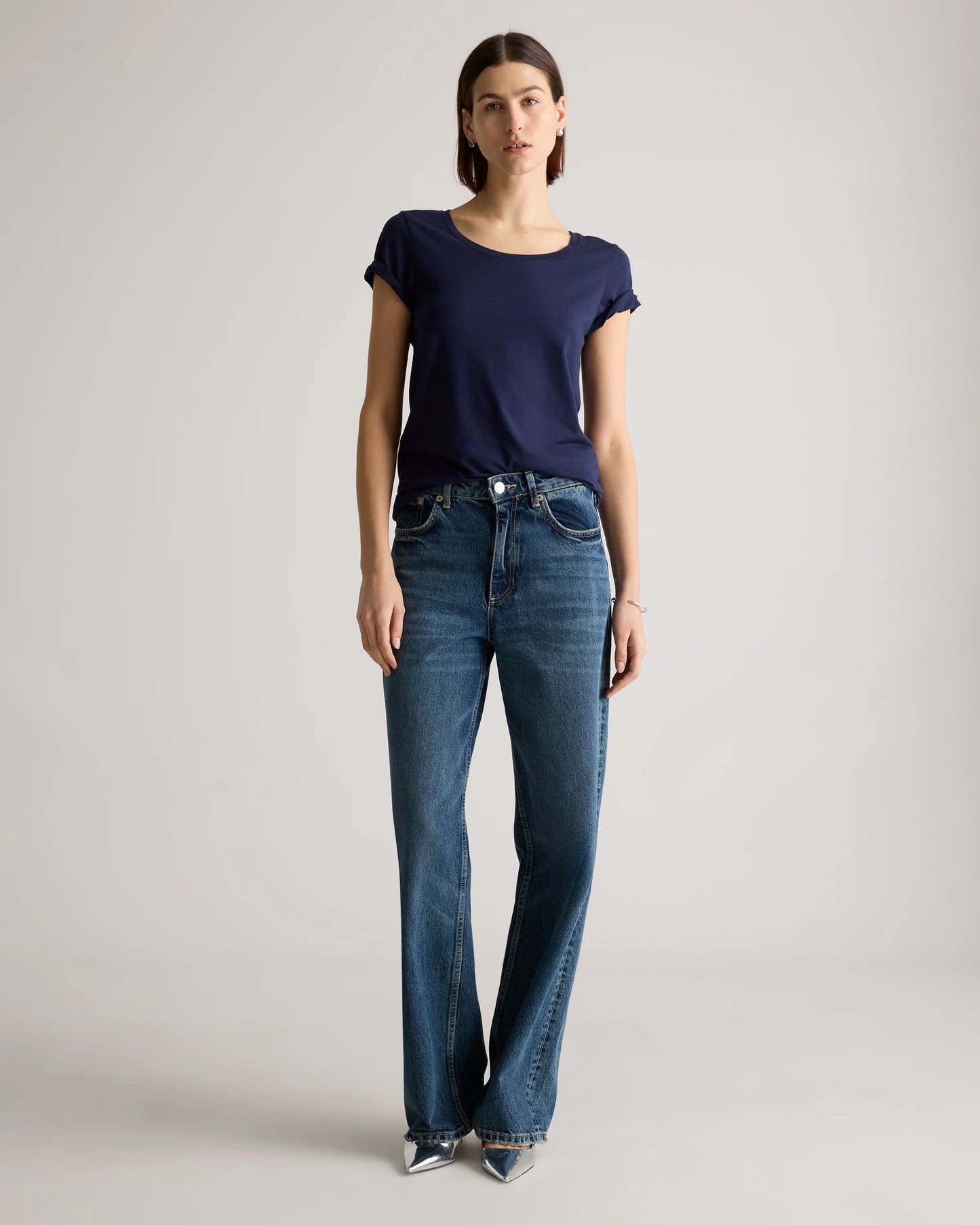 Cotton Modal Scoop Neck Tee - XS / Navy