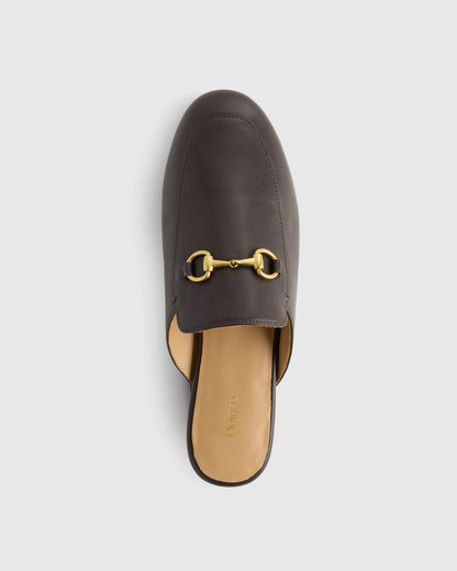 Italian Leather Horsebit Loafer Mule - 5 / Garnet