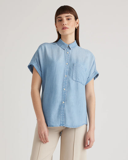 Chambray Tencel Short Sleeve Shirt - XS / Light Indigo
