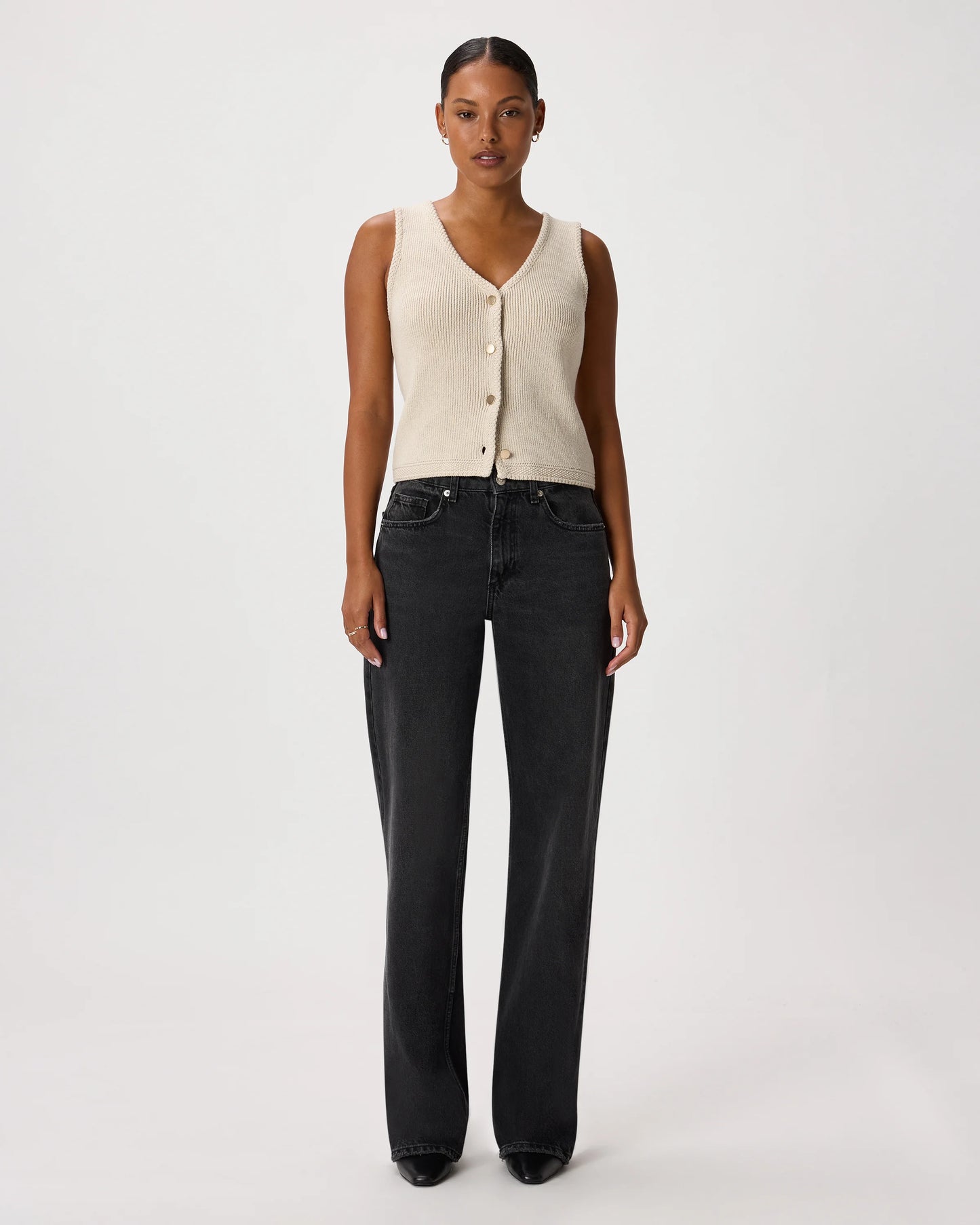 100% Organic Cotton V-Neck Sweater Vest - XS / Ivory