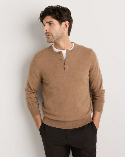 Mongolian Cashmere Henley Sweater - S / Brown