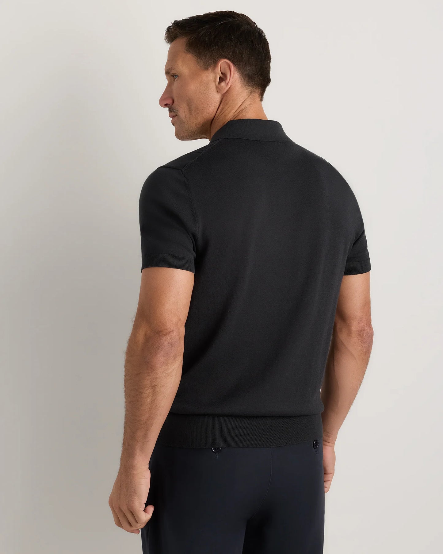 Cotton-Silk Ribbed Short Sleeve Sweater Polo - S / Speckled Beige
