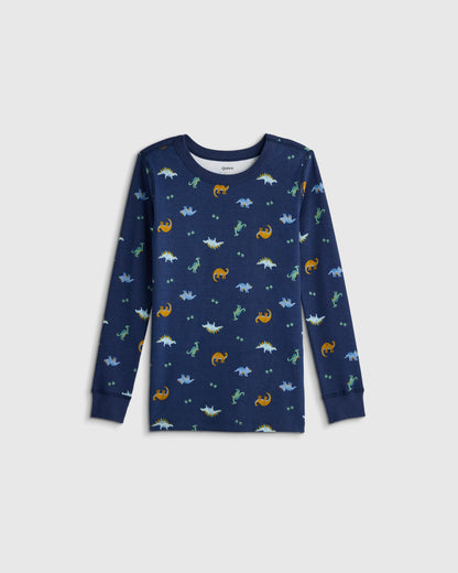 100% Organic Cotton Long Sleeve and Pant Pajama Set - 2T / Navy Stripe