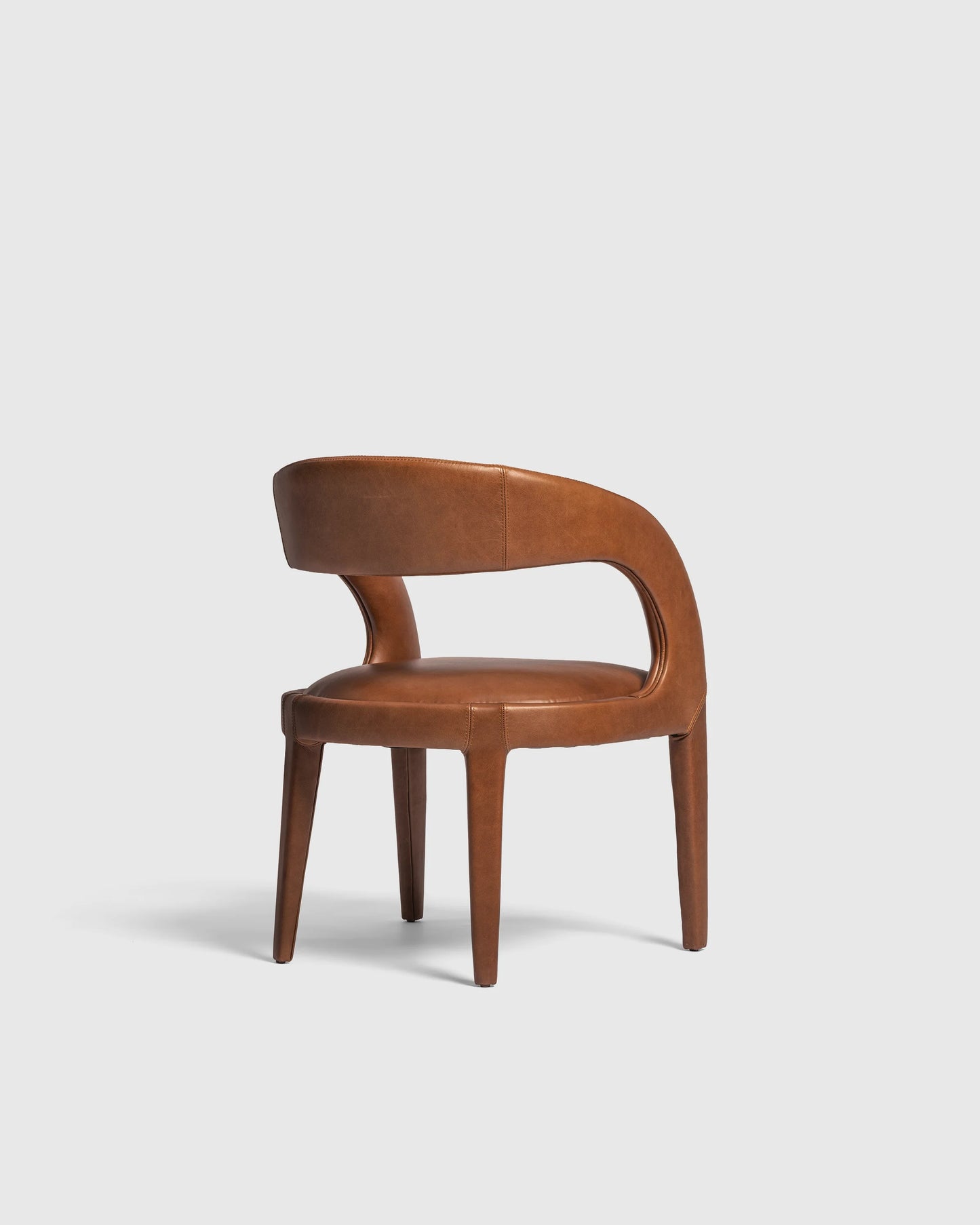 Italian Leather Barrel Back Dining Chair - One Size / Chestnut