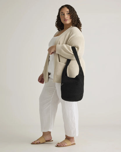 Hand Crochet Hobo Shoulder Bag - One Size / Black