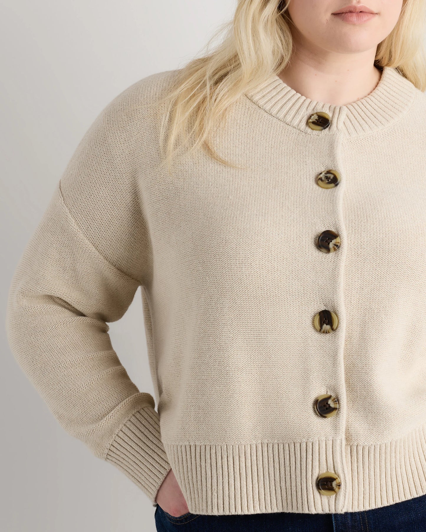 100% Organic Cotton Cropped Cardigan - 1X / Speckled Beige