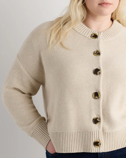 100% Organic Cotton Cropped Cardigan - 1X / Speckled Beige