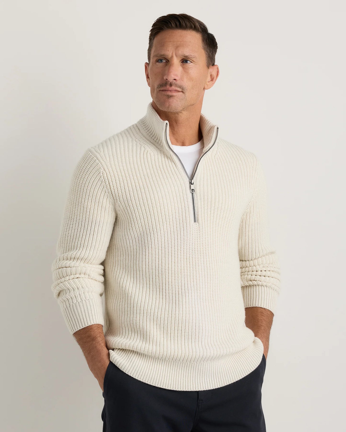 Australian Merino Wool Half Zip Sweater - S / Heather Bone