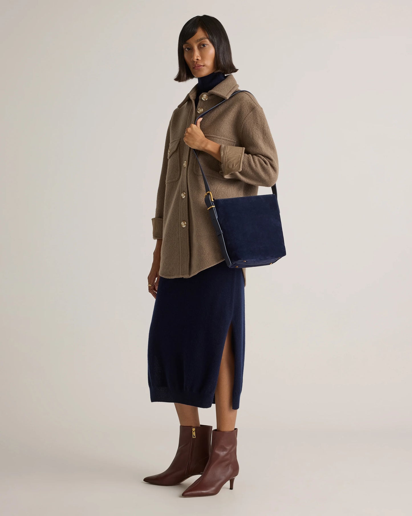 Italian Suede Bucket Crossbody - One Size / Sand