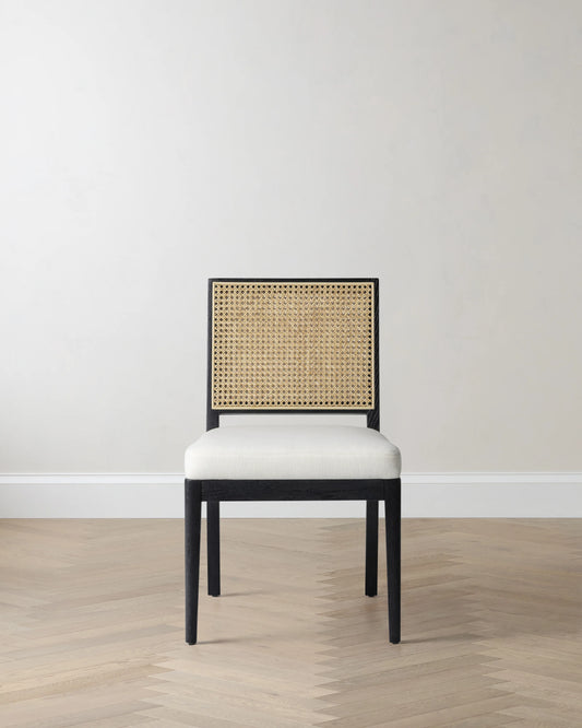 Solid Oak and Cane Dining Chair (Set of 2) - Set of 2 / Black/Natural