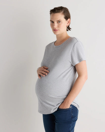 Cotton Modal Maternity Crew Neck Tee (2-pack) - XS / Black/Redwood Brown