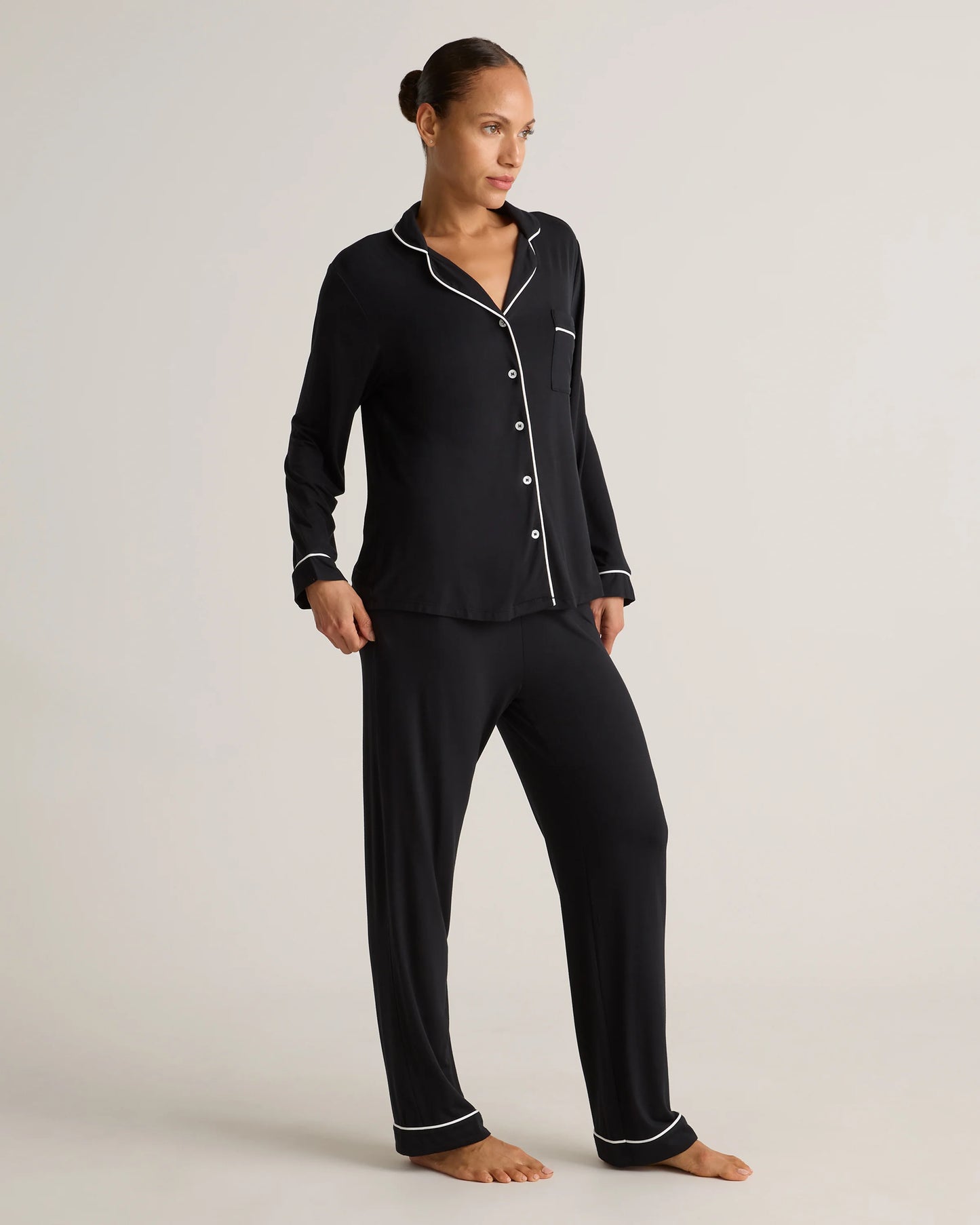 Bamboo Jersey Long Sleeve Pajama Set - XS / True Black