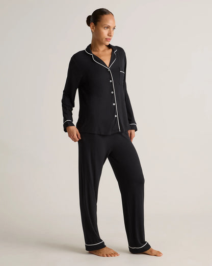 Bamboo Jersey Long Sleeve Pajama Set - XS / True Black