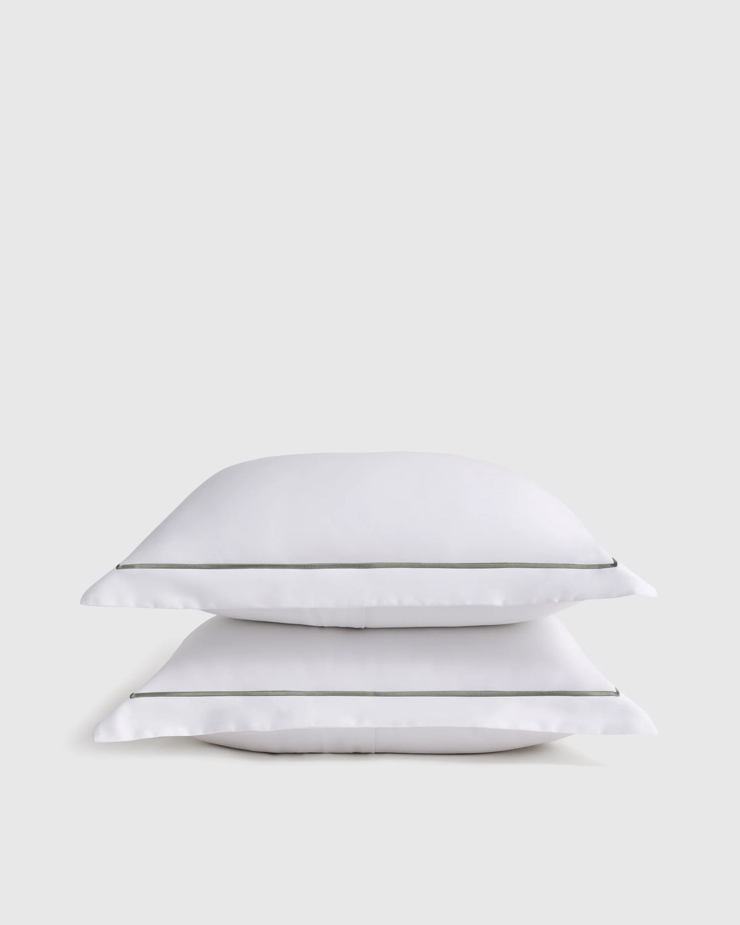 Signature Giza Cotton Sateen Embroidered Sham Set - Standard / White/Dried Sage