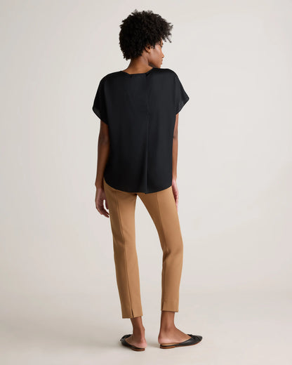 Washable Stretch Silk Split Hem Tee - XS / Ivory