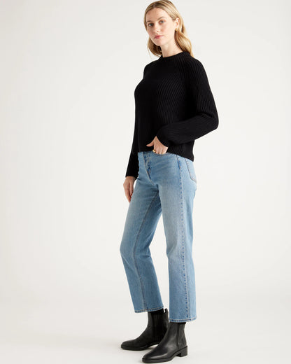 100% Organic Cotton Fisherman Crew Sweater - XS / Sapphire Blue
