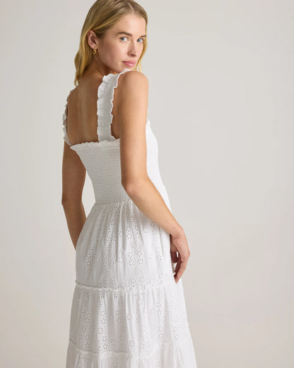100% Organic Cotton Eyelet Smocked Midi Dress - XS / White