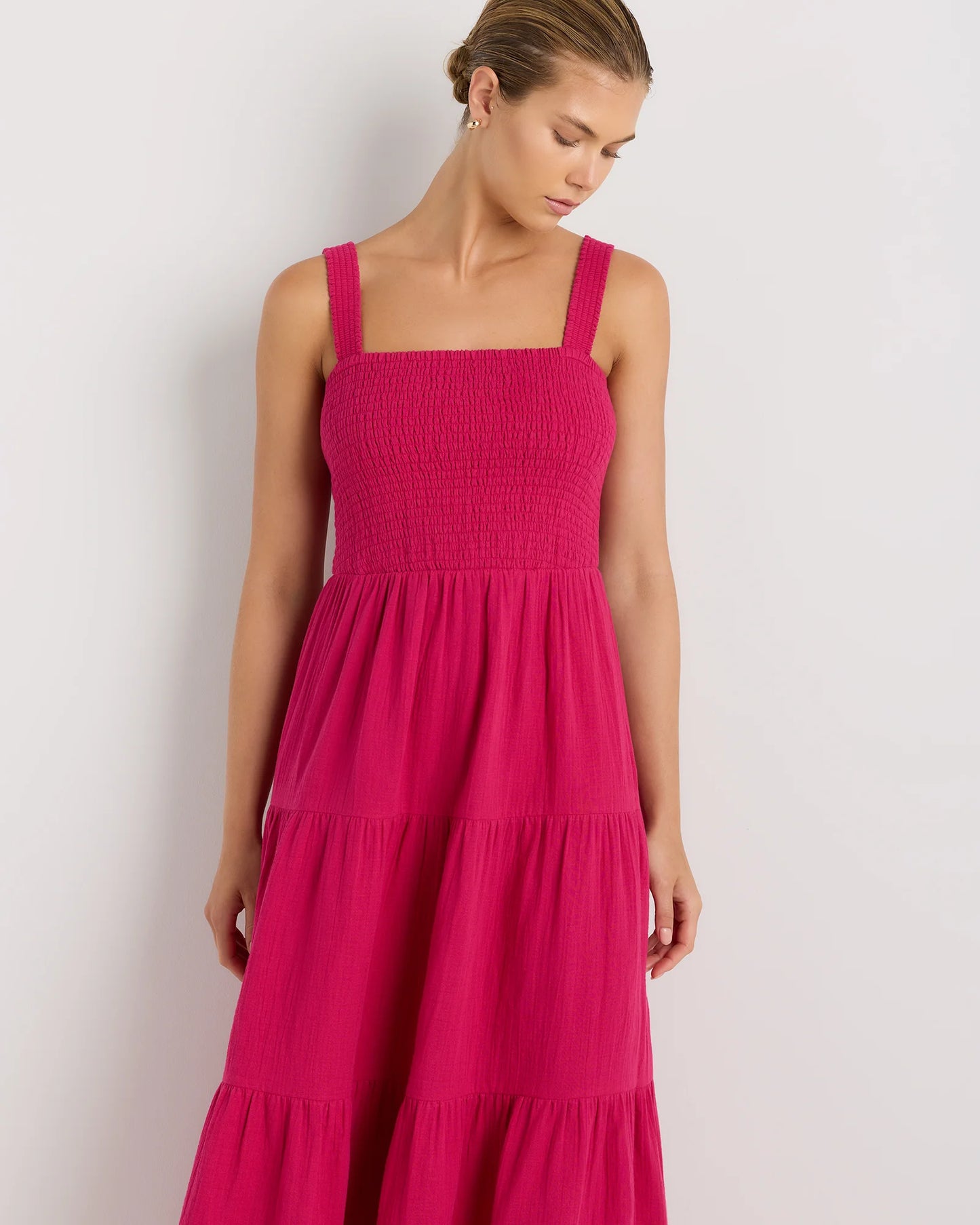 100% Organic Cotton Gauze Smocked Sleeveless Maxi Dress - XS / Blue Gingham