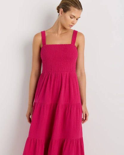 100% Organic Cotton Gauze Smocked Sleeveless Maxi Dress - XS / Blue Gingham