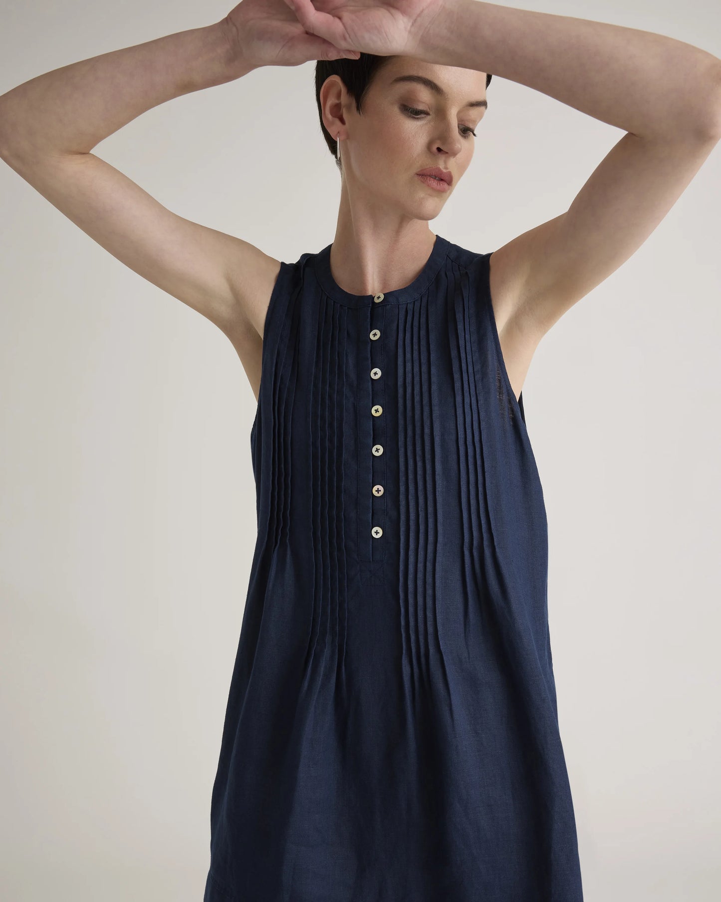 100% European Linen Sleeveless Swing Dress - XS / Classic Mini Gingham