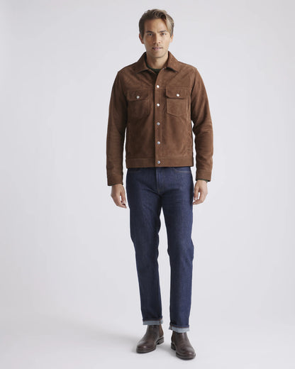 Italian Suede Trucker Jacket - S / Dark Chestnut