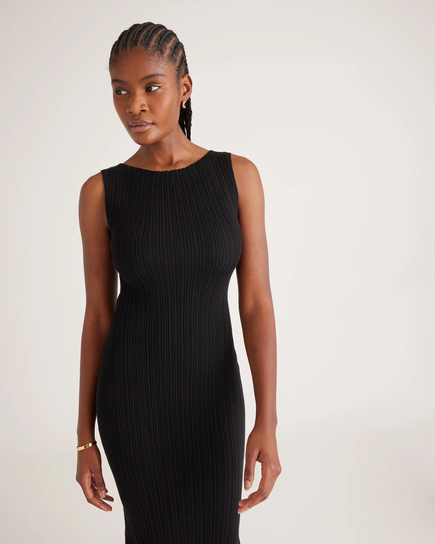 Cotton Cashmere Ribbed Sleeveless Midi Dress - XS / Heather Oatmeal