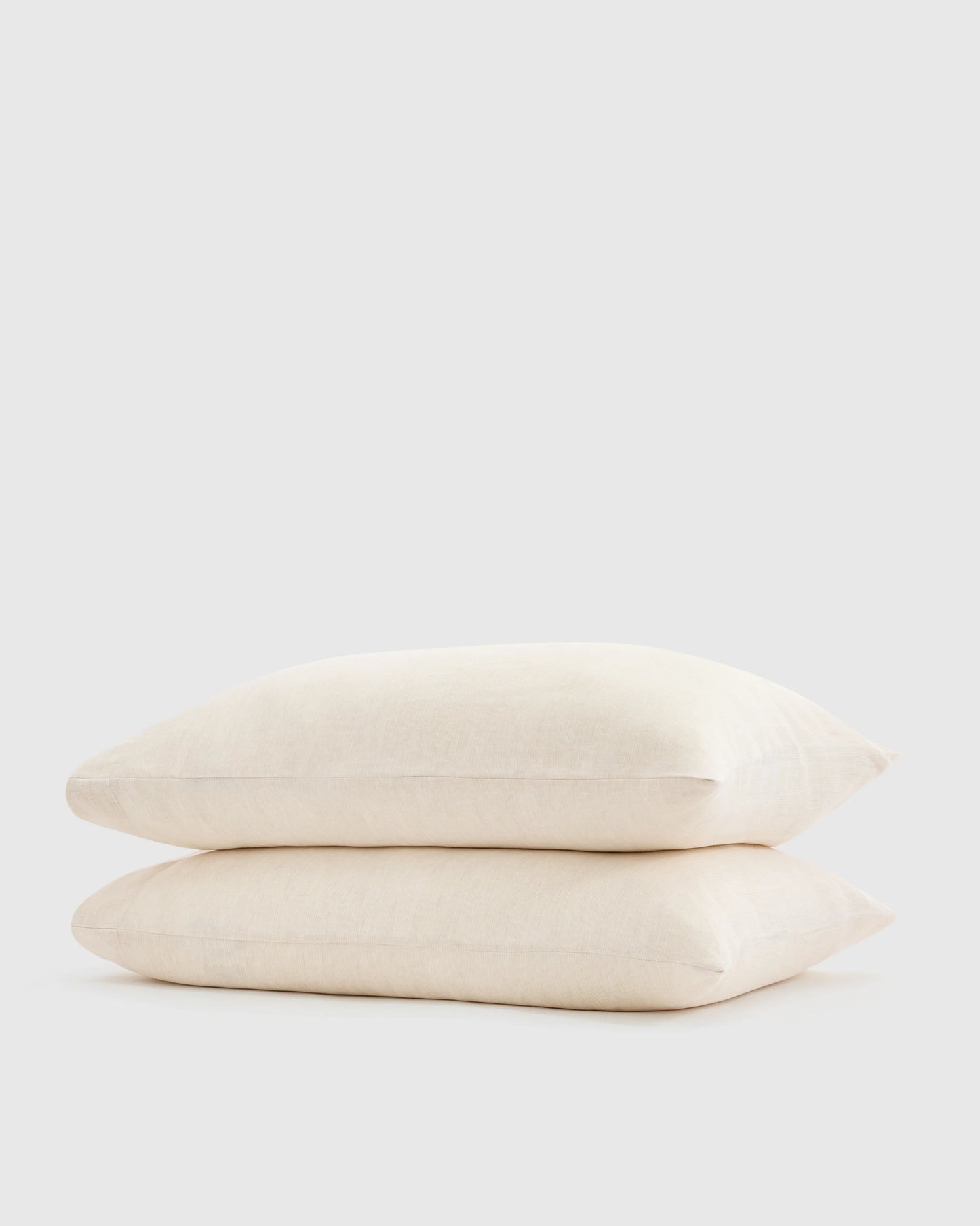 European Linen Stripe Pillowcases Set - Standard / Willowleaf/White Stripe
