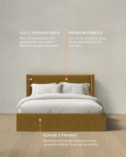 Wingback Bed in Performance Velvet - Full / Butterscotch