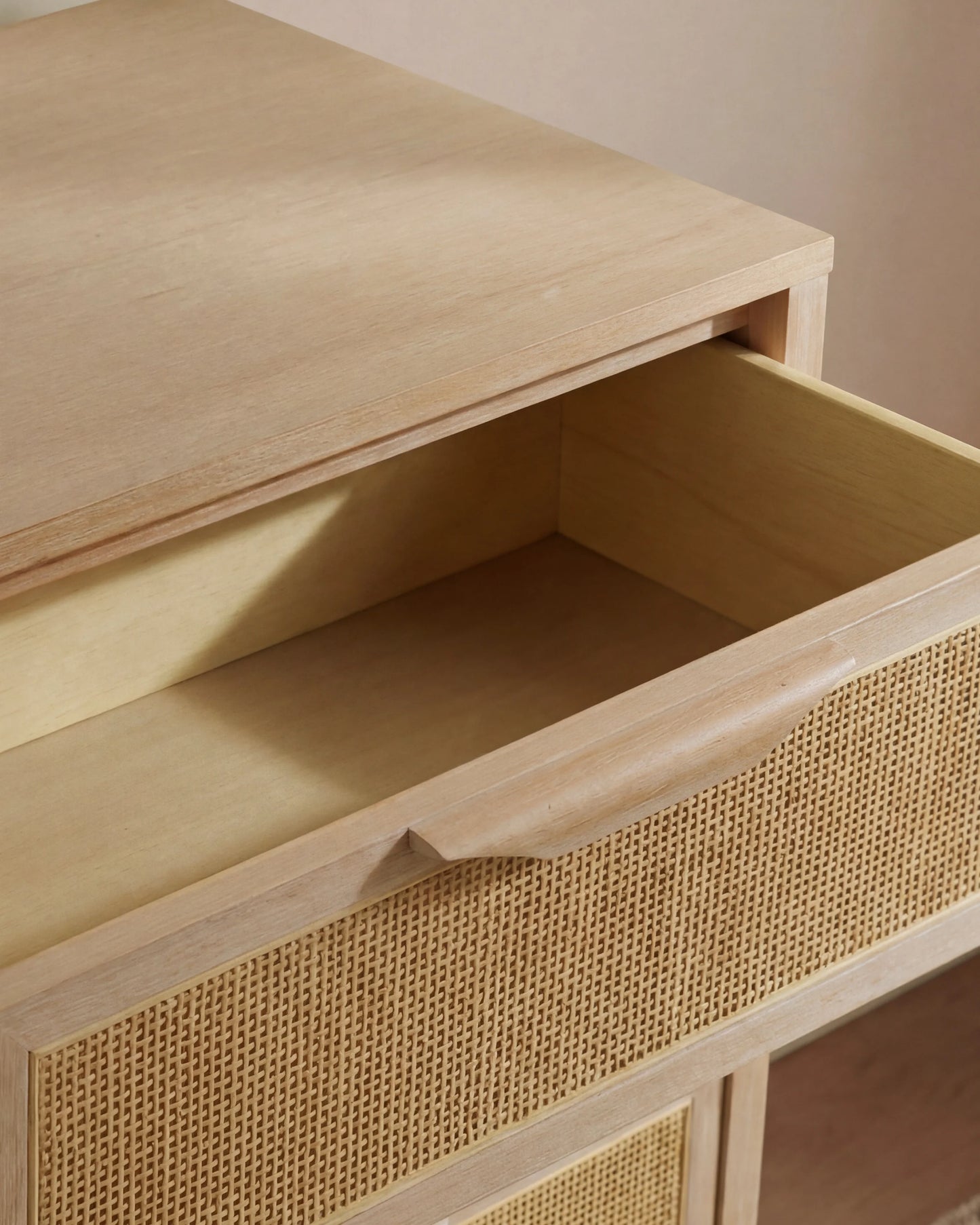 Solid Wood and Natural Rattan 6-Drawer Dresser - One Size / Natural