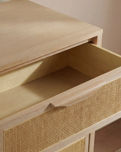 Solid Wood and Natural Rattan 6-Drawer Dresser - One Size / Natural