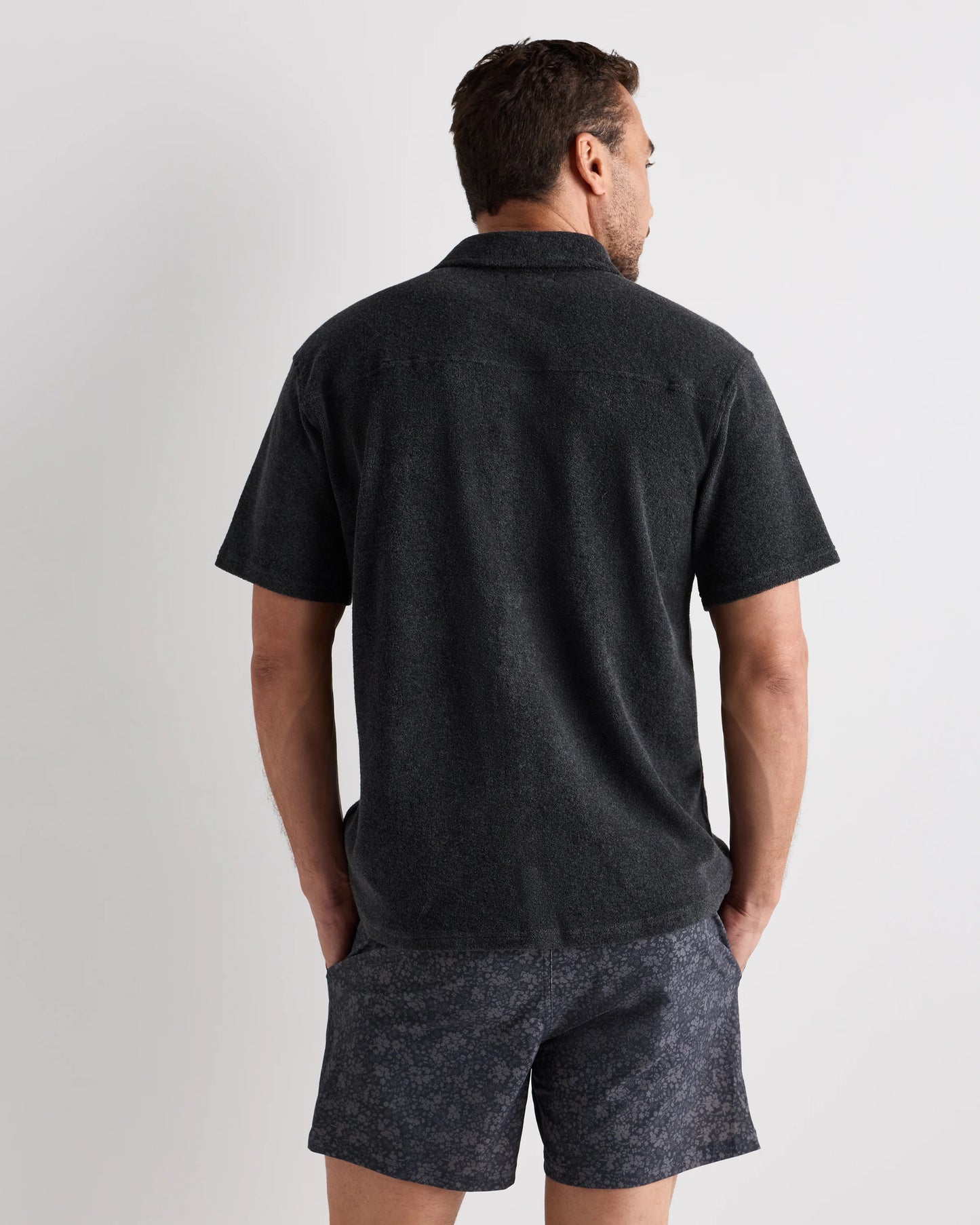 100% Organic Cotton Terry Towel Button Down Polo - S / Heather Charcoal