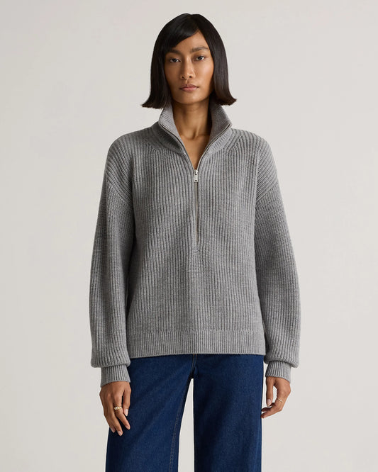 Australian Merino Wool Half Zip Sweater - XS / Heather Grey