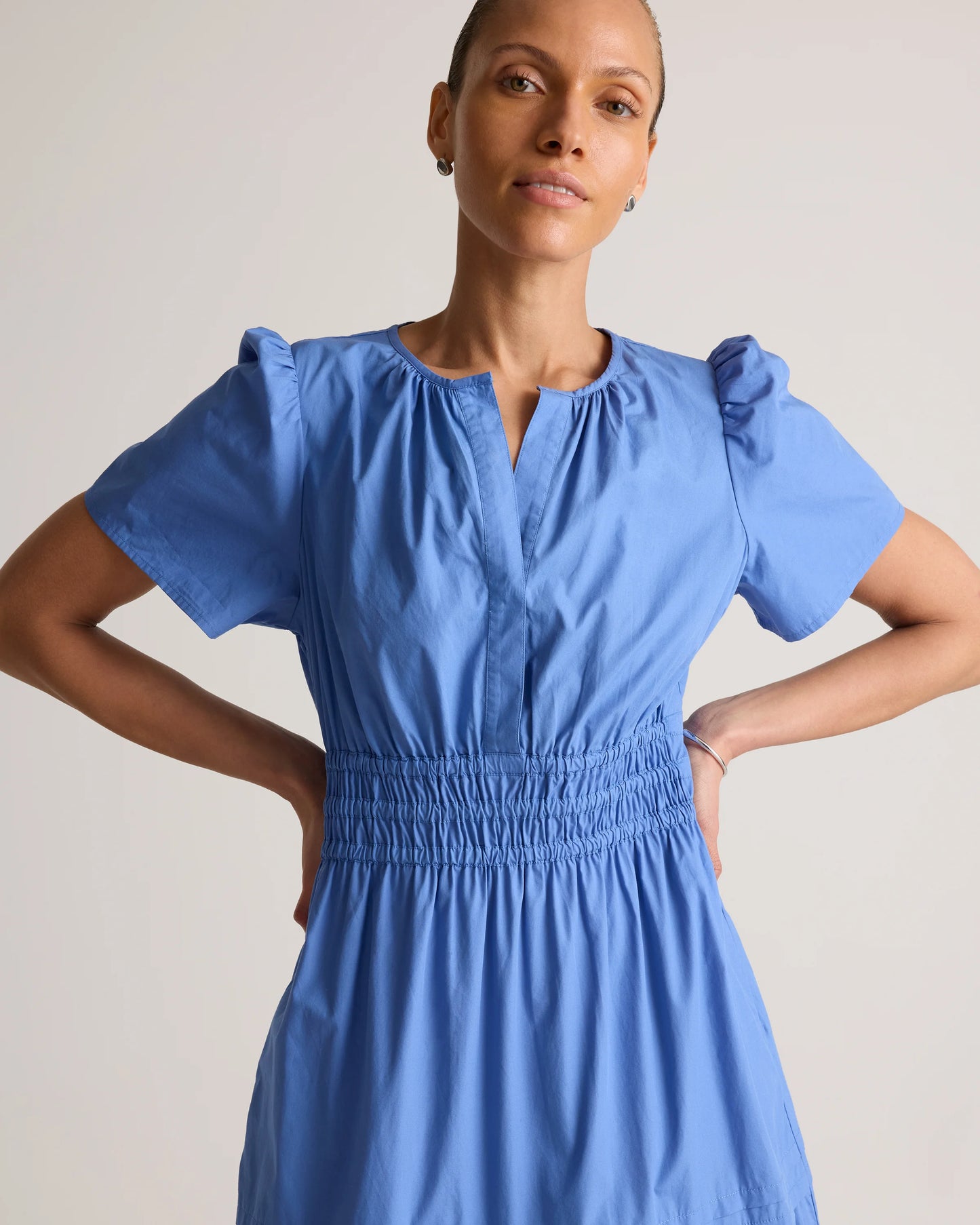 100% Organic Cotton Poplin Tiered Maxi Dress - XS / Riviera Blue Heirloom Floral