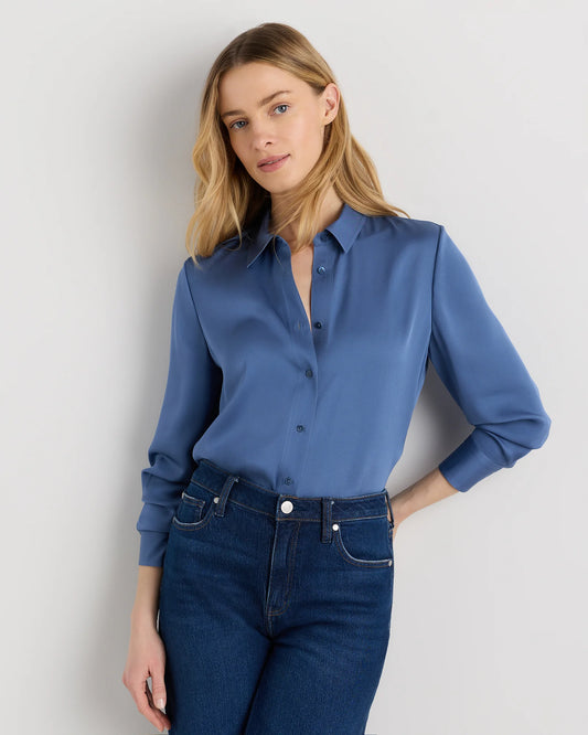 Washable Stretch Silk Blouse - XS / Moonstone Blue