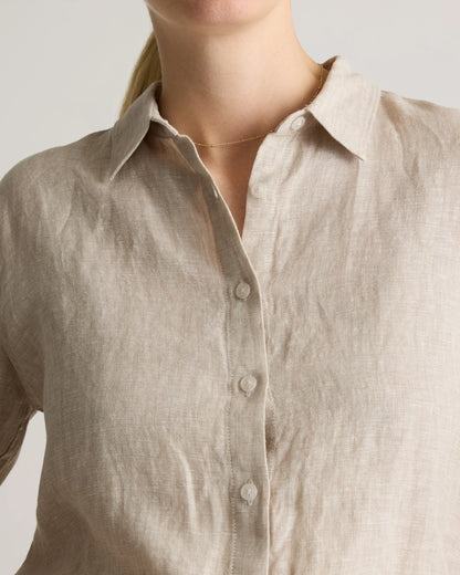 100% European Linen Maternity Long Sleeve Shirt - XS / Blue Pinstripe