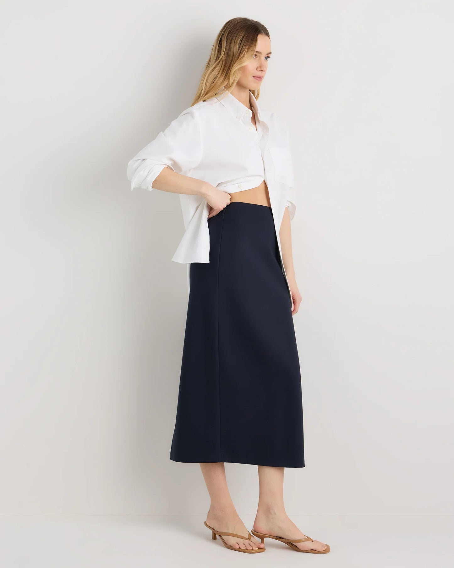 Ultra-Stretch Ponte Maxi Pencil Skirt - XS / Navy