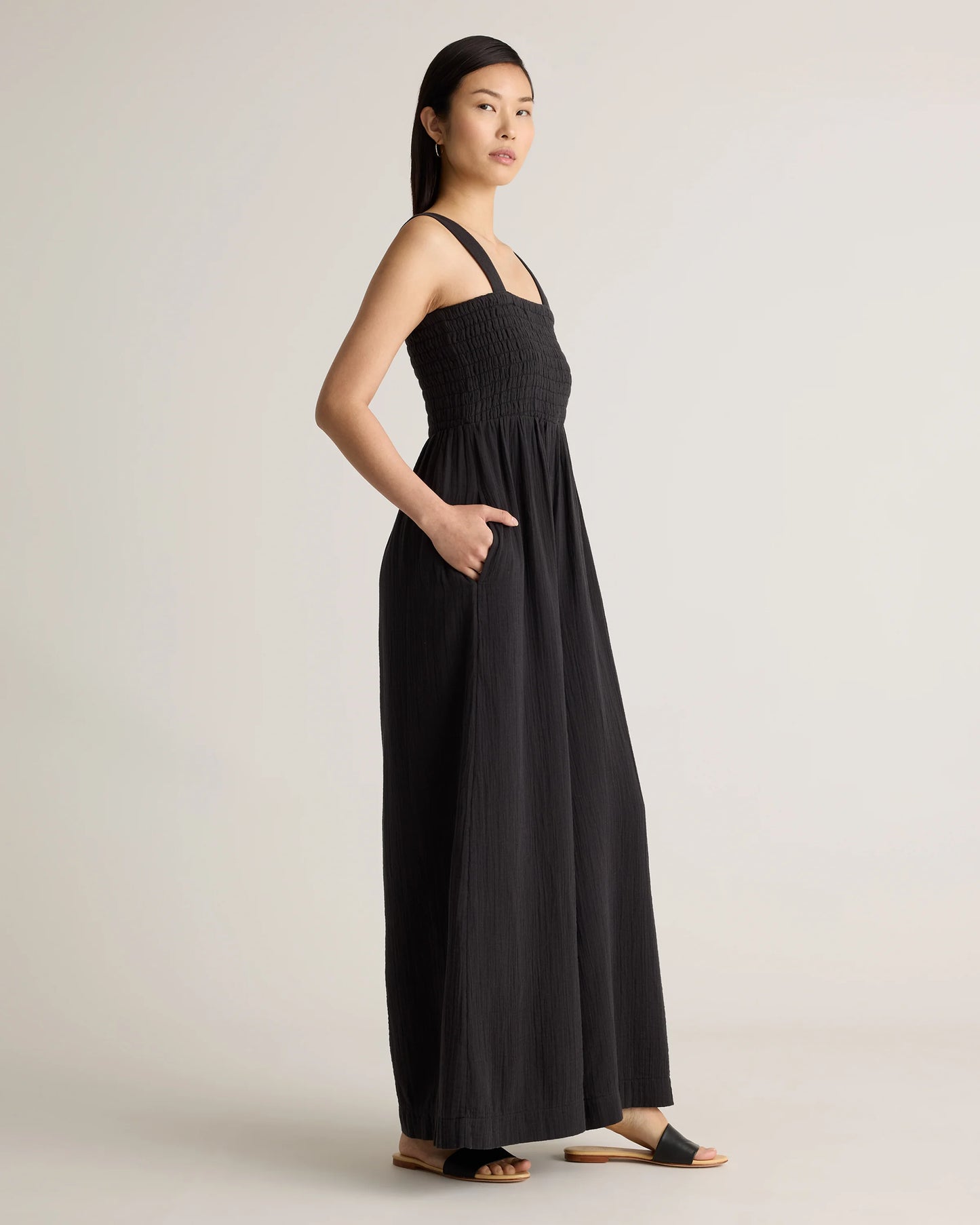 100% Organic Cotton Gauze Smocked Wide Leg Jumpsuit - XS / Spiced Orange