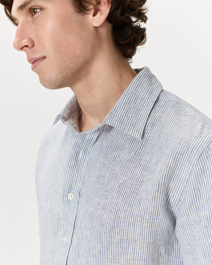 100% European Linen Relaxed Short Sleeve Shirt - XS / Taupe Brown Chambray