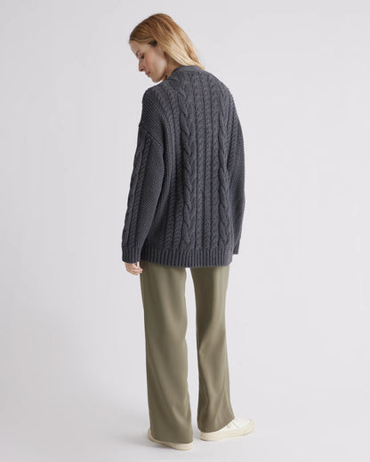 100% Organic Cotton Oversized Cable Cardigan - XS / Heather Brown