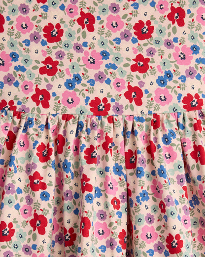 Organic Cotton Long Sleeve Fit and Flare Pocket Dress - 6 / Purple Poppy Garden
