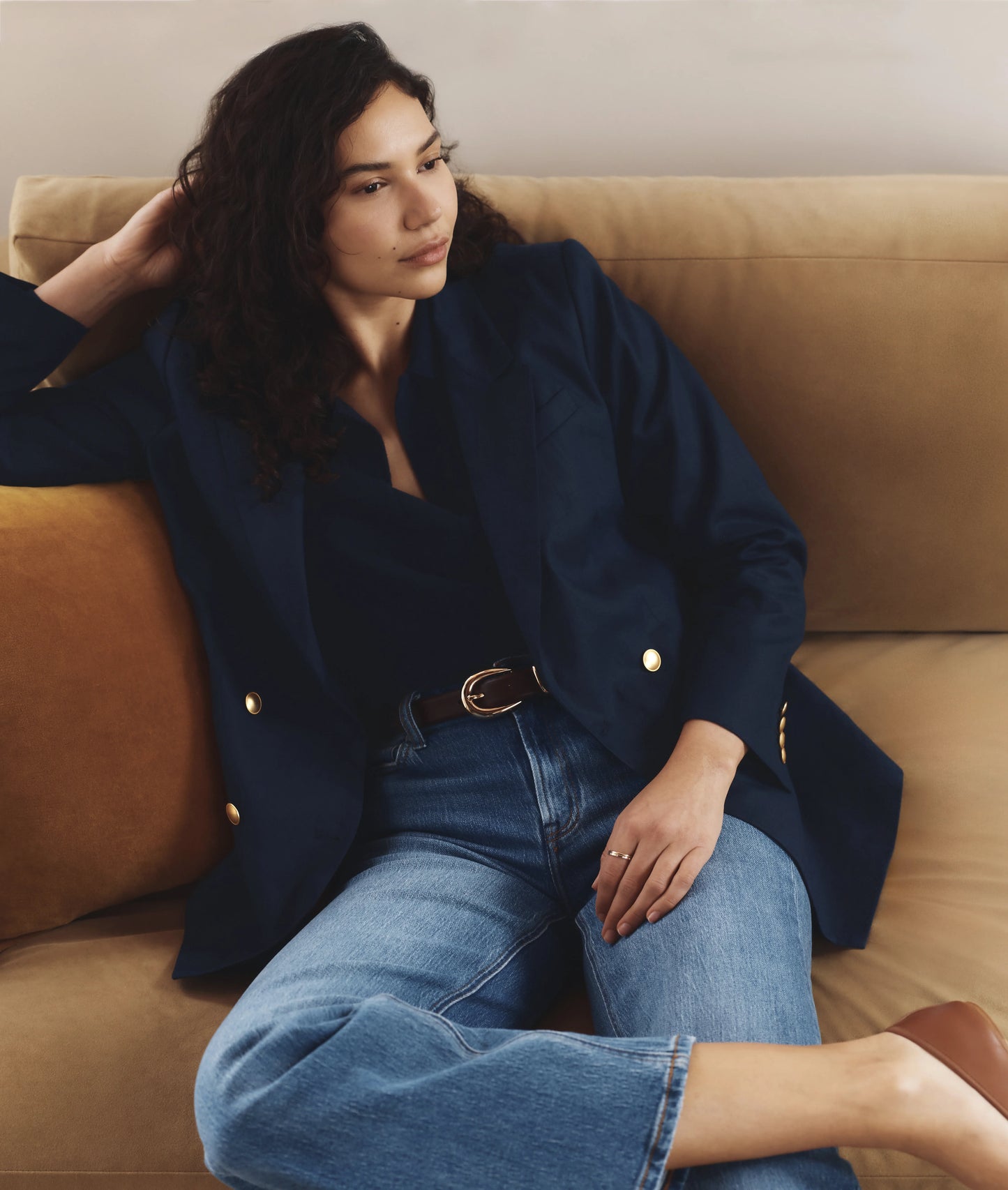 100% European Linen Relaxed Double-Breasted Blazer - XS / Blue Pinstripe