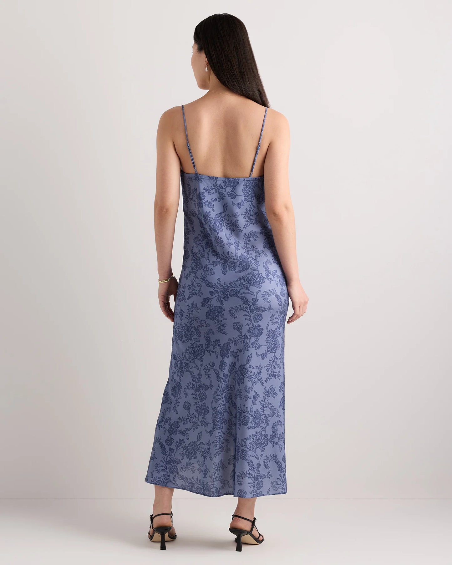 Washable Stretch Silk Maternity Slip Dress - XS / Moonstone Blue Heirloom Floral